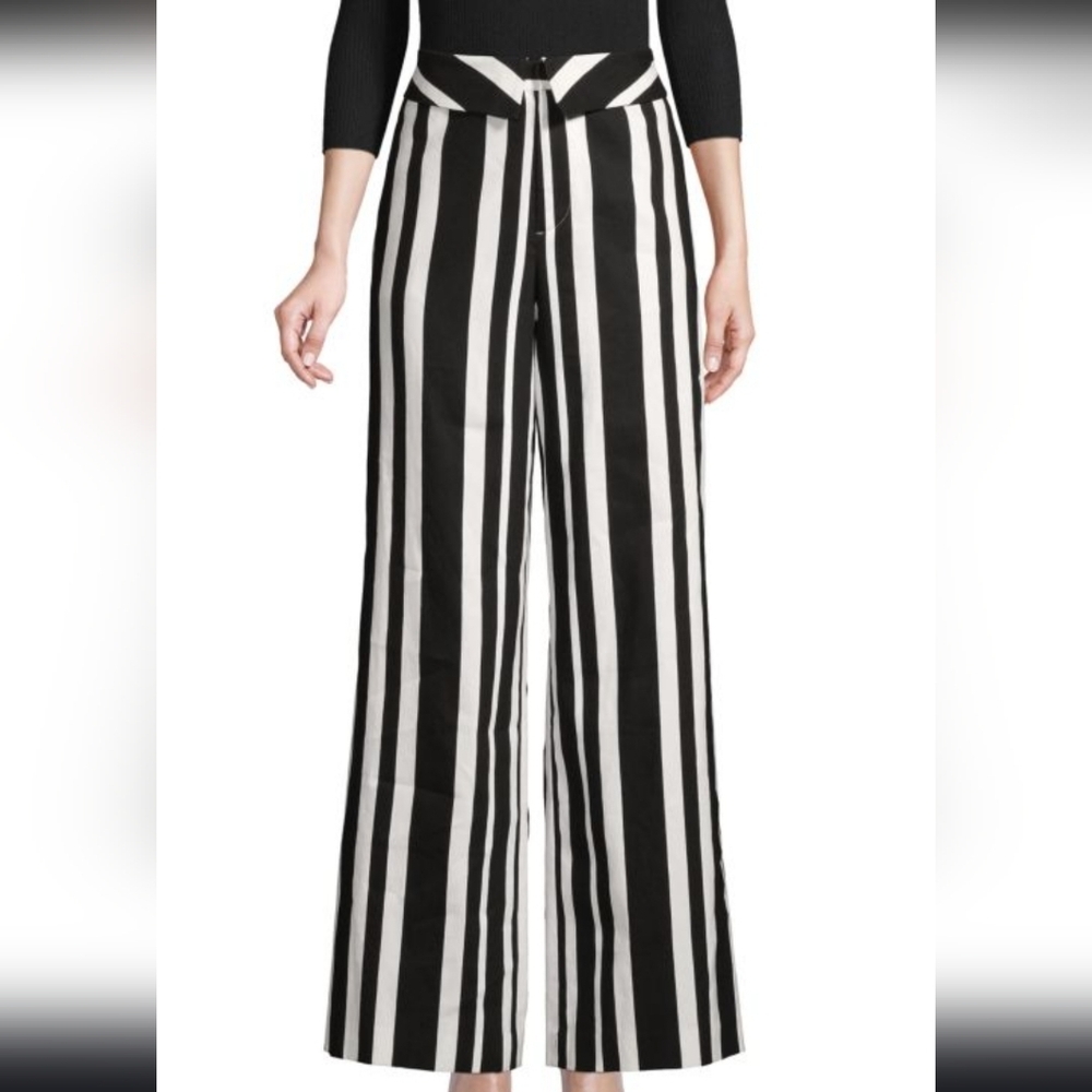 Alice + Olivia Black & White Stripe Pants Size Small Fold-Over Waist Size 2